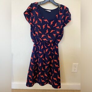 Navy Dress with Red Dinosaur Print